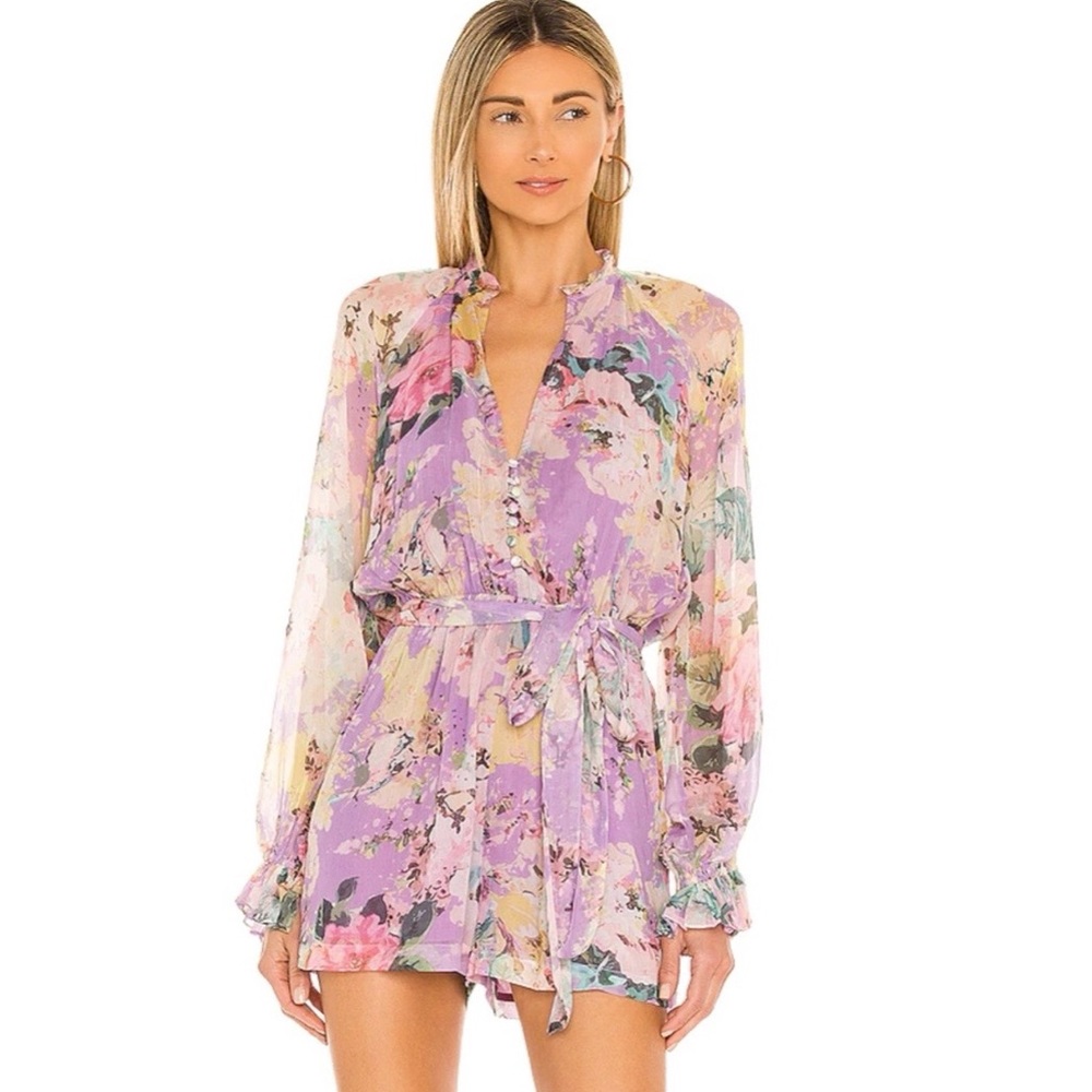 HEMANT AND NANDITA X REVOLVE Teien Romper in Purple Floral Medium NWT